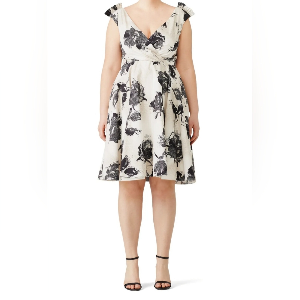 Christian Siriano Full Floral Skirt Dress Off-White and Black Size 12 - Picture 8 of 10